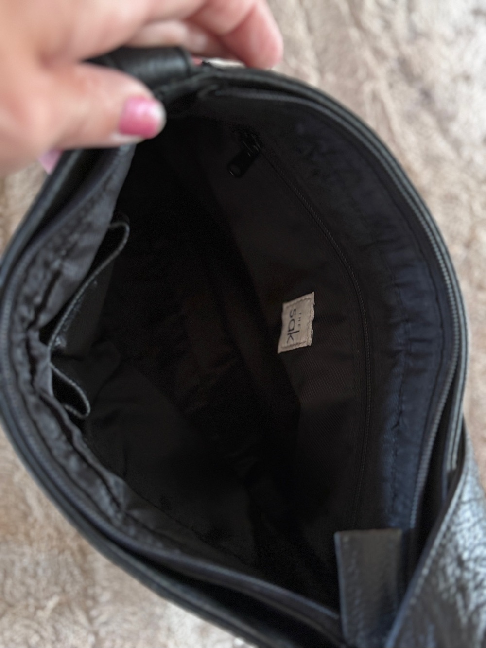 The Sak Hobo Soft Black Pebble Leather Shoulder Bag Purse Handbag - Picture 7 of 13